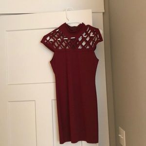 High neck maroon dress